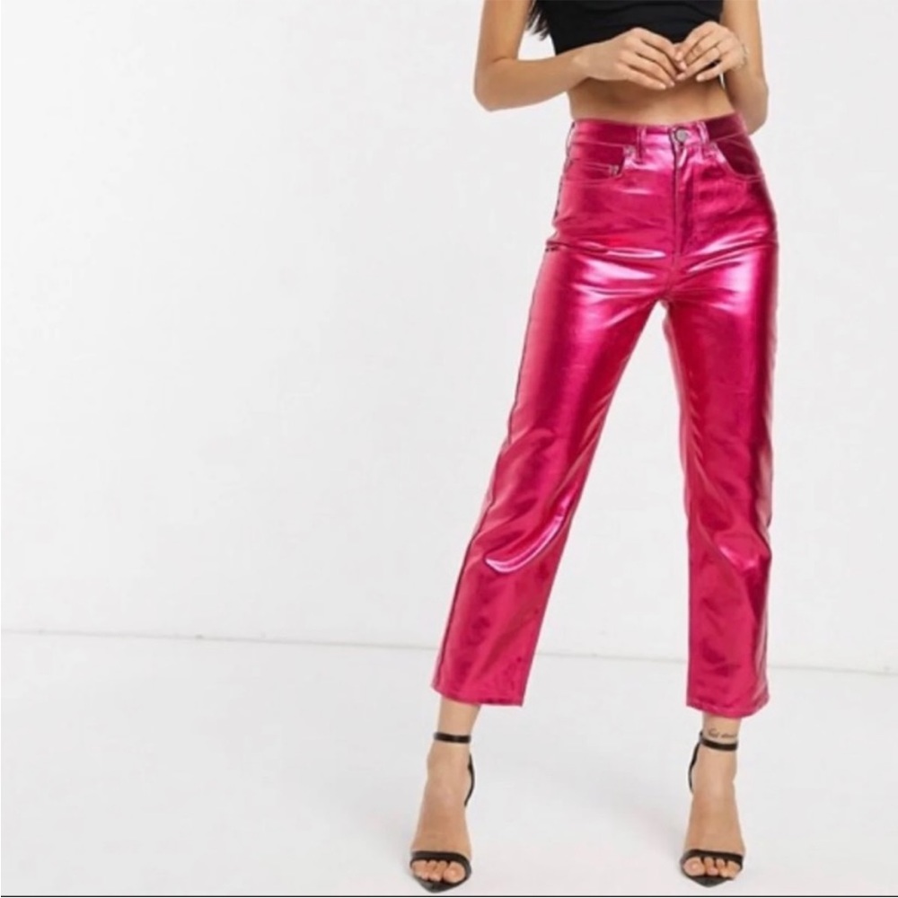 ASOS Barbie Metallic Pink Cropped Straight Pant